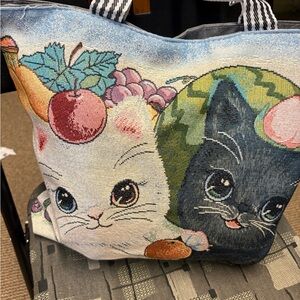 Cute Cat Print Tote Bag in Multicolor